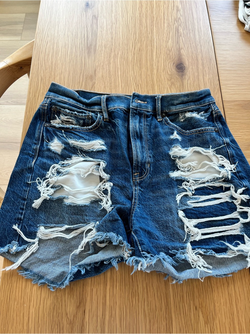 American Eagle Distressed Dark Blue Denim Cutoff Shorts